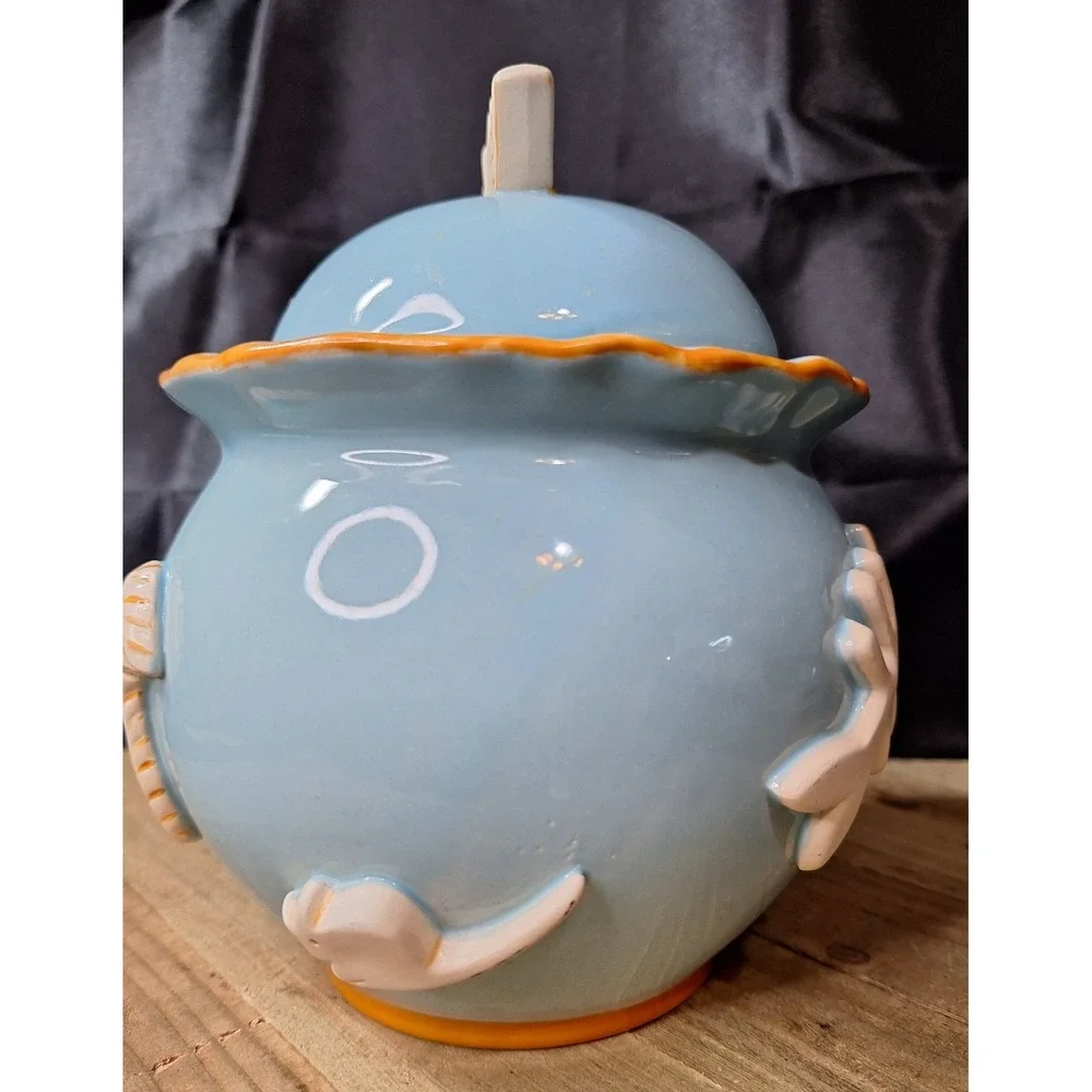 Car Ceramica Blue Cat Treat Jar Meow Lid 3D Relief Fish Bone Bird Stoneware